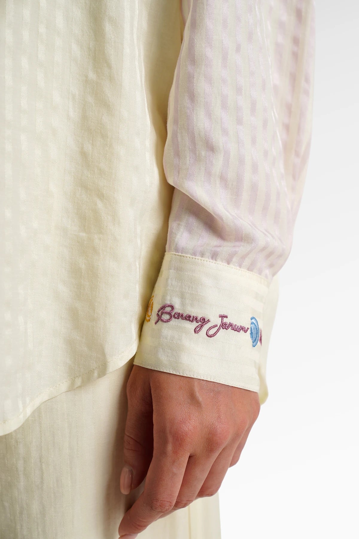 secret of the sea embroidery shell shirt in jellyfish by benang jarum cuffs detail