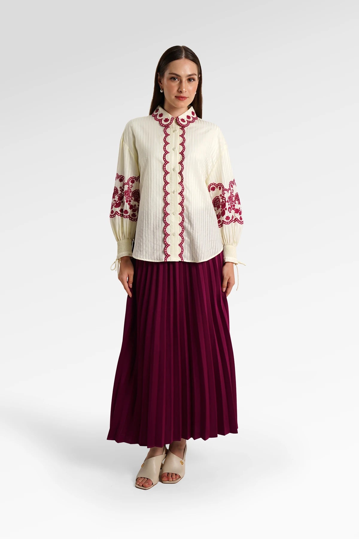 secret of the sea embroidery shirt in jellyfish by benang jarum overview look