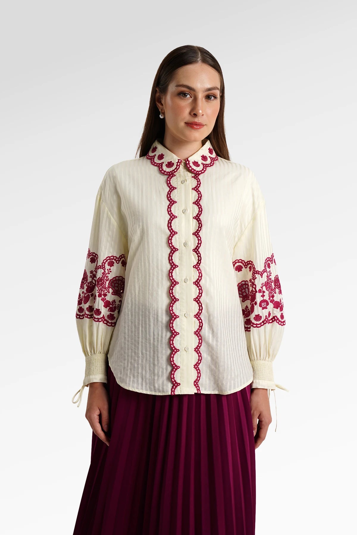 secret of the sea embroidery shirt in jellyfish by benang jarum front view