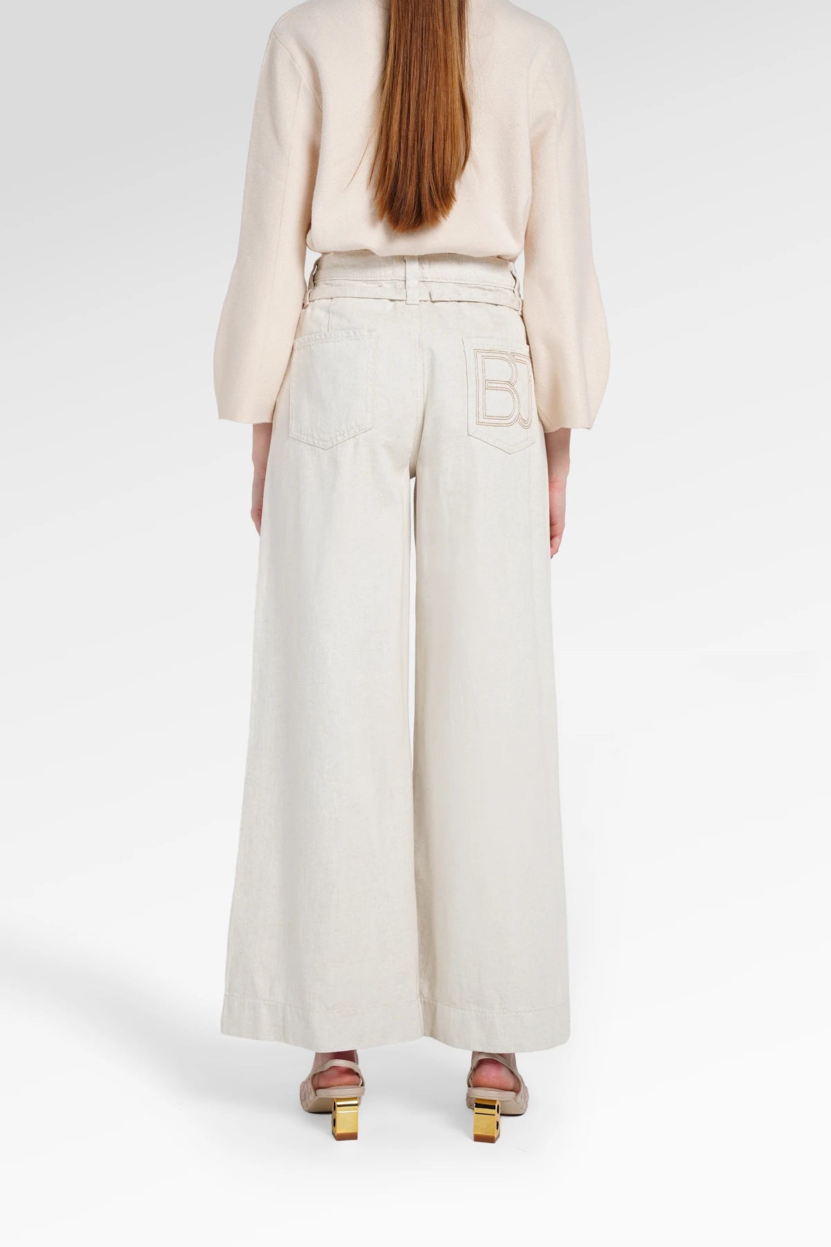 Signature Belted Denim Pants - White