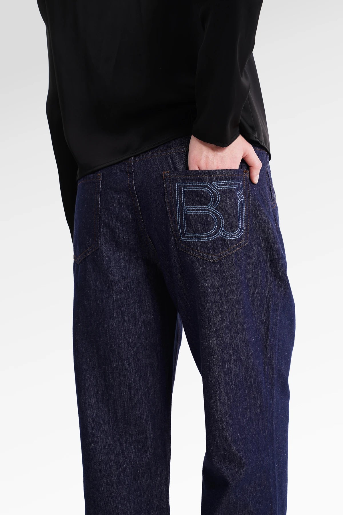 Signature Embroidered Denim Pants - Blue