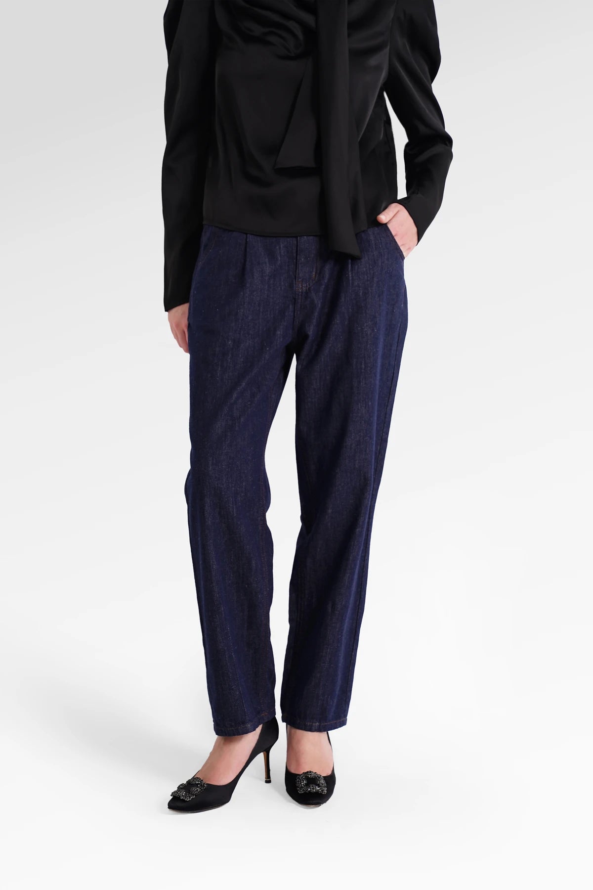 Signature Embroidered Denim Pants - Blue