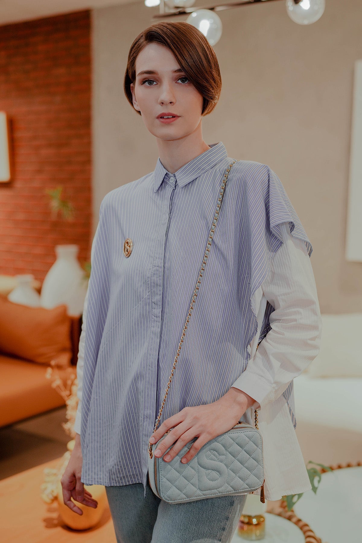 Striped Shirt with Layered - Blue