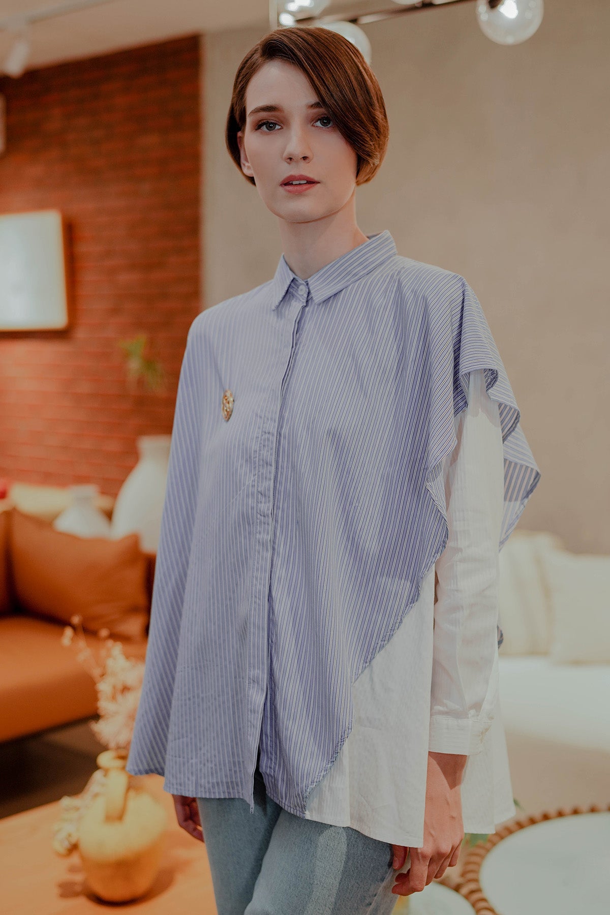 Striped Shirt with Layered - Blue