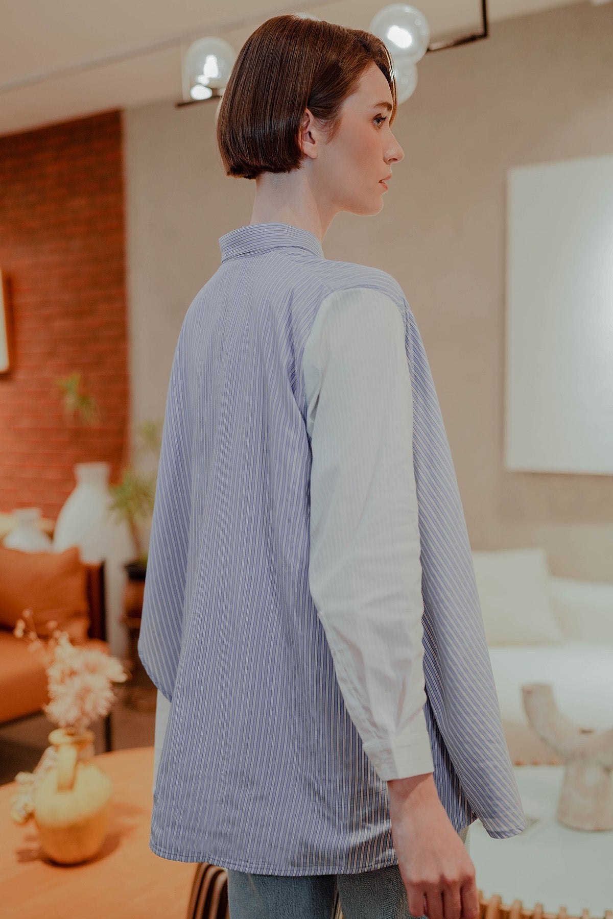 Striped Shirt with Layered - Blue