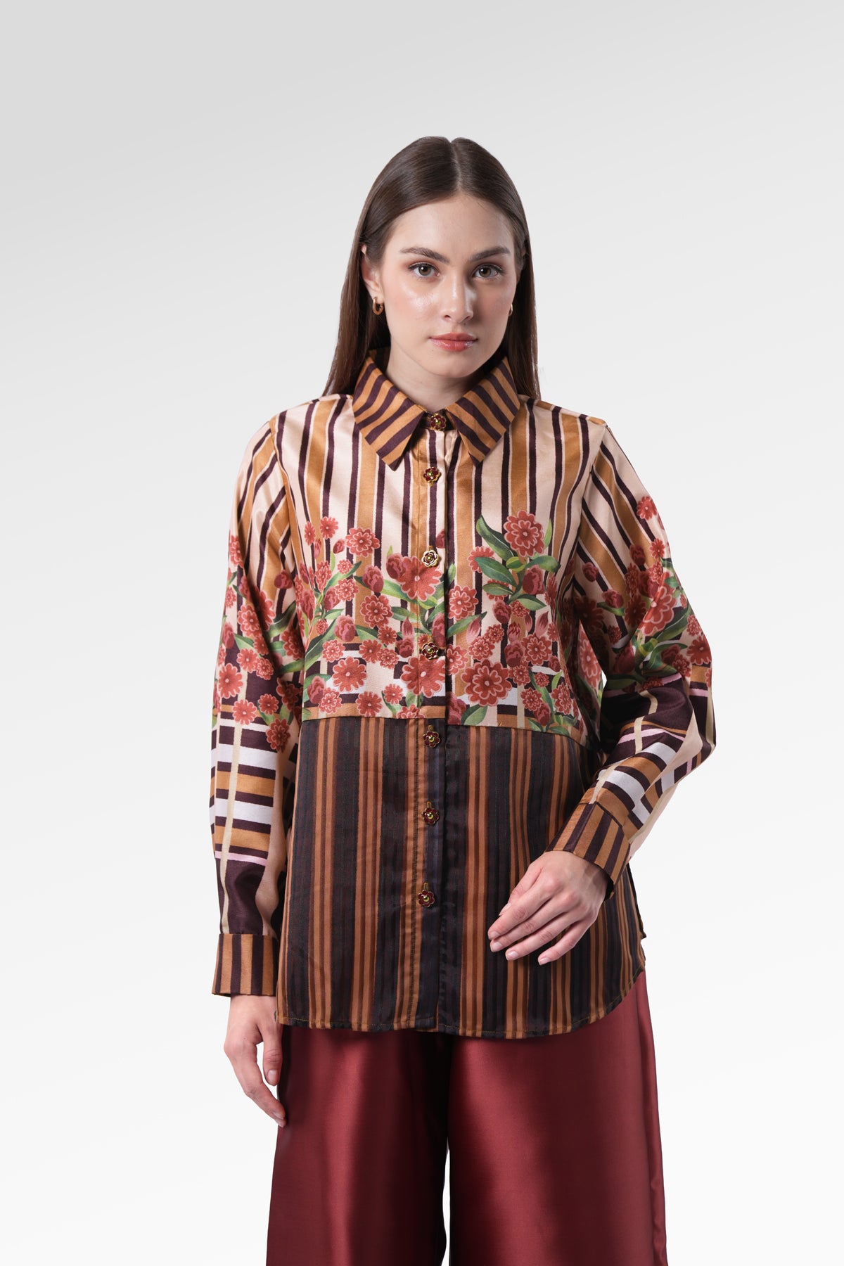 Selena Mix Fabric Shirt - Rose