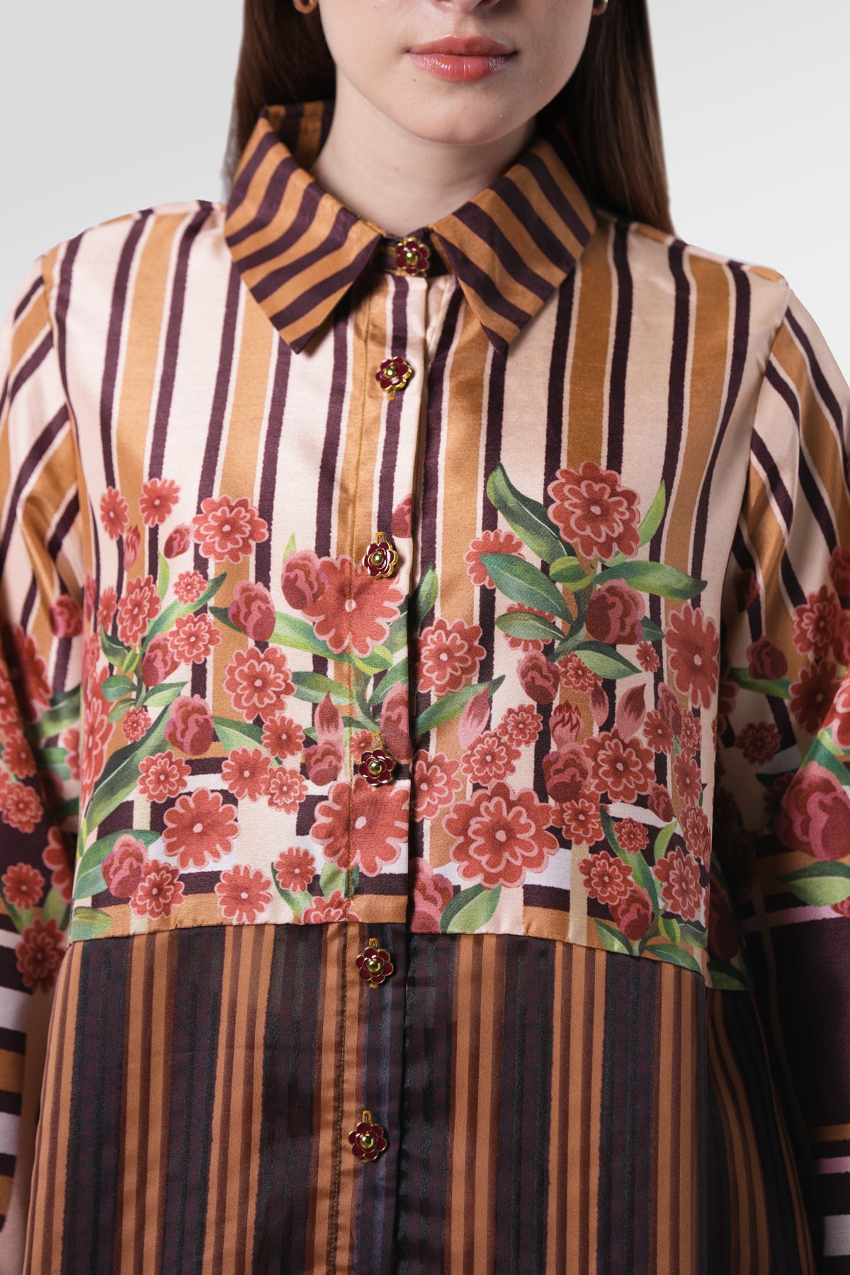 Selena Mix Fabric Shirt - Rose