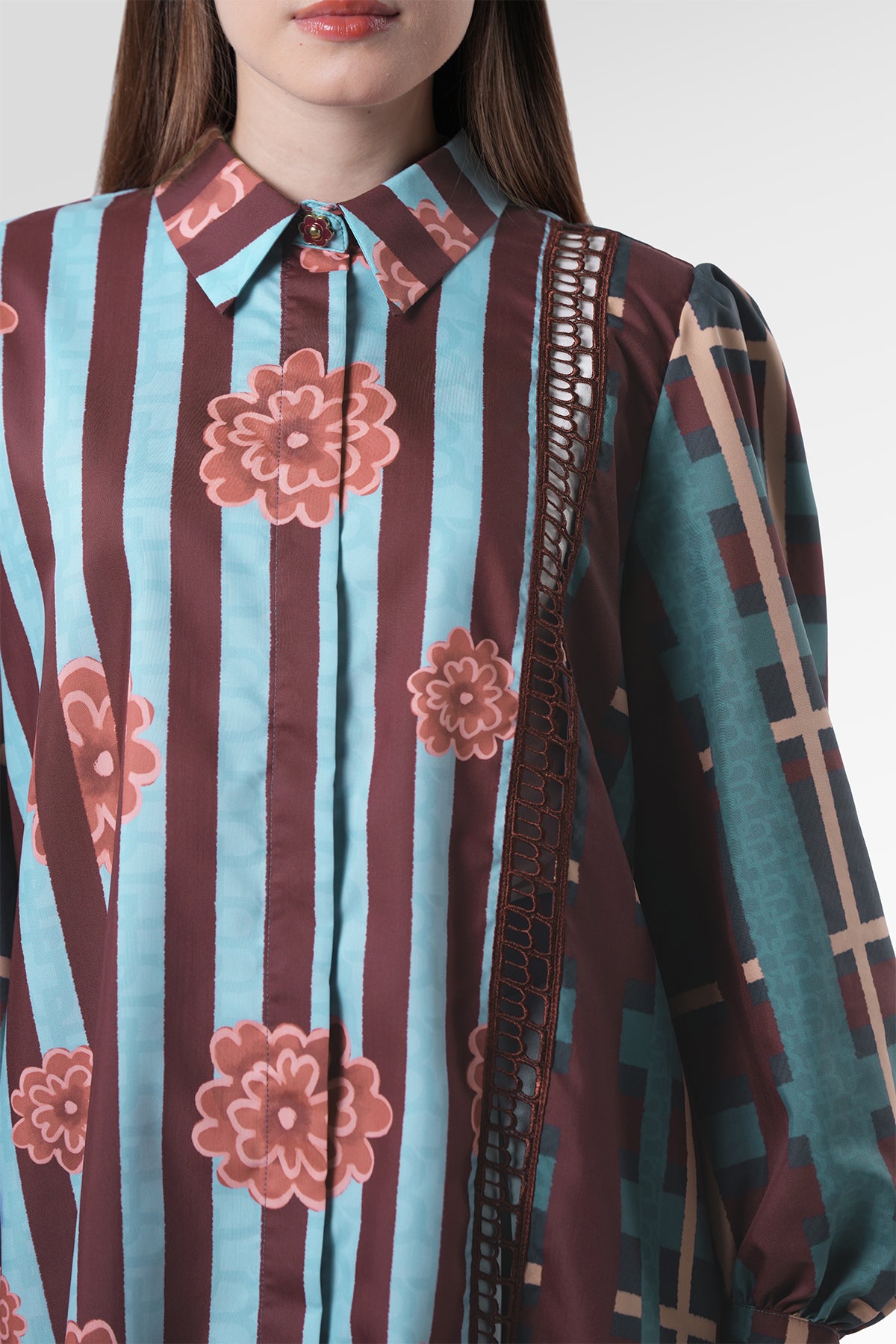 Selena Tunic Shirt - Navy Peony