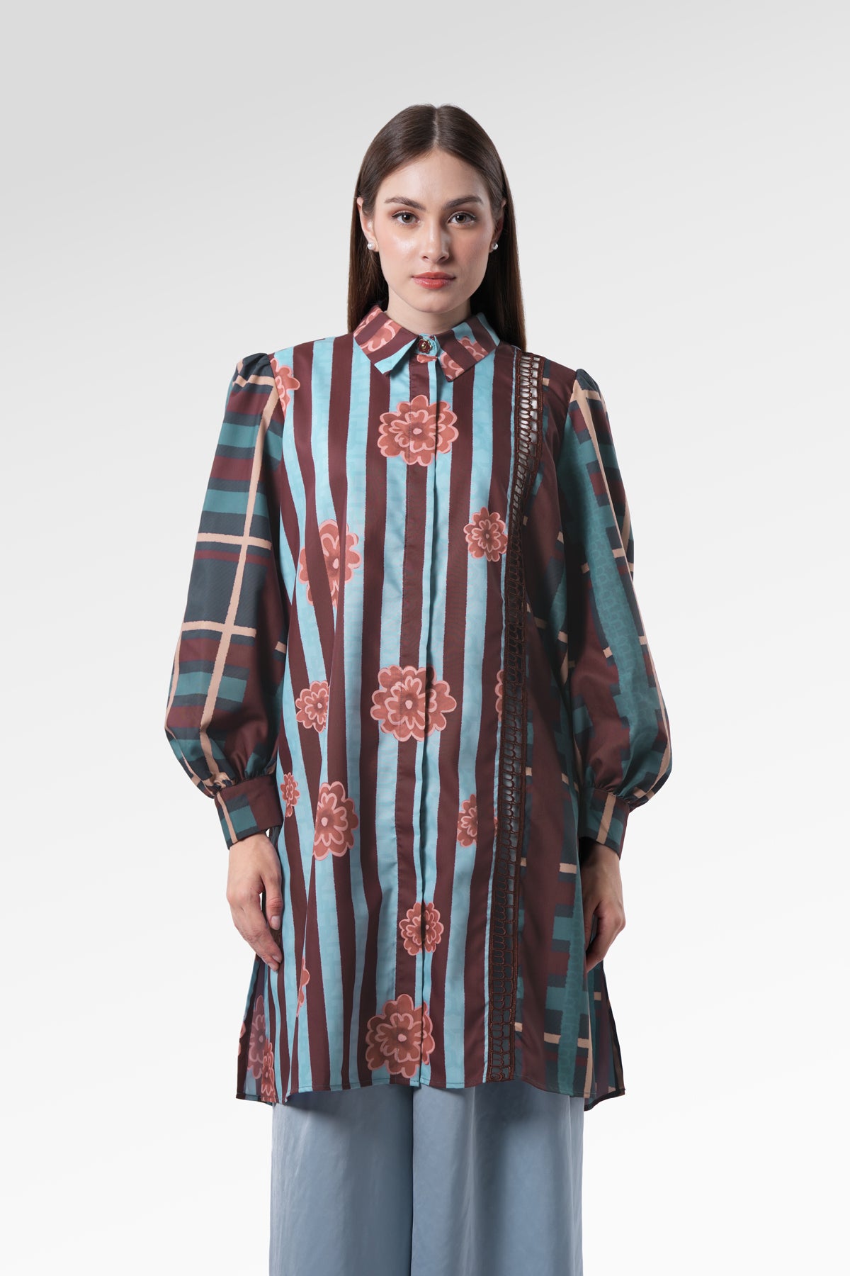 Selena Tunic Shirt - Navy Peony