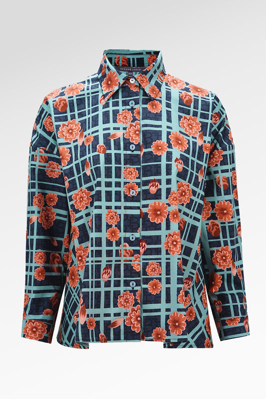 Selena Oversized Shirt - Navy Peony