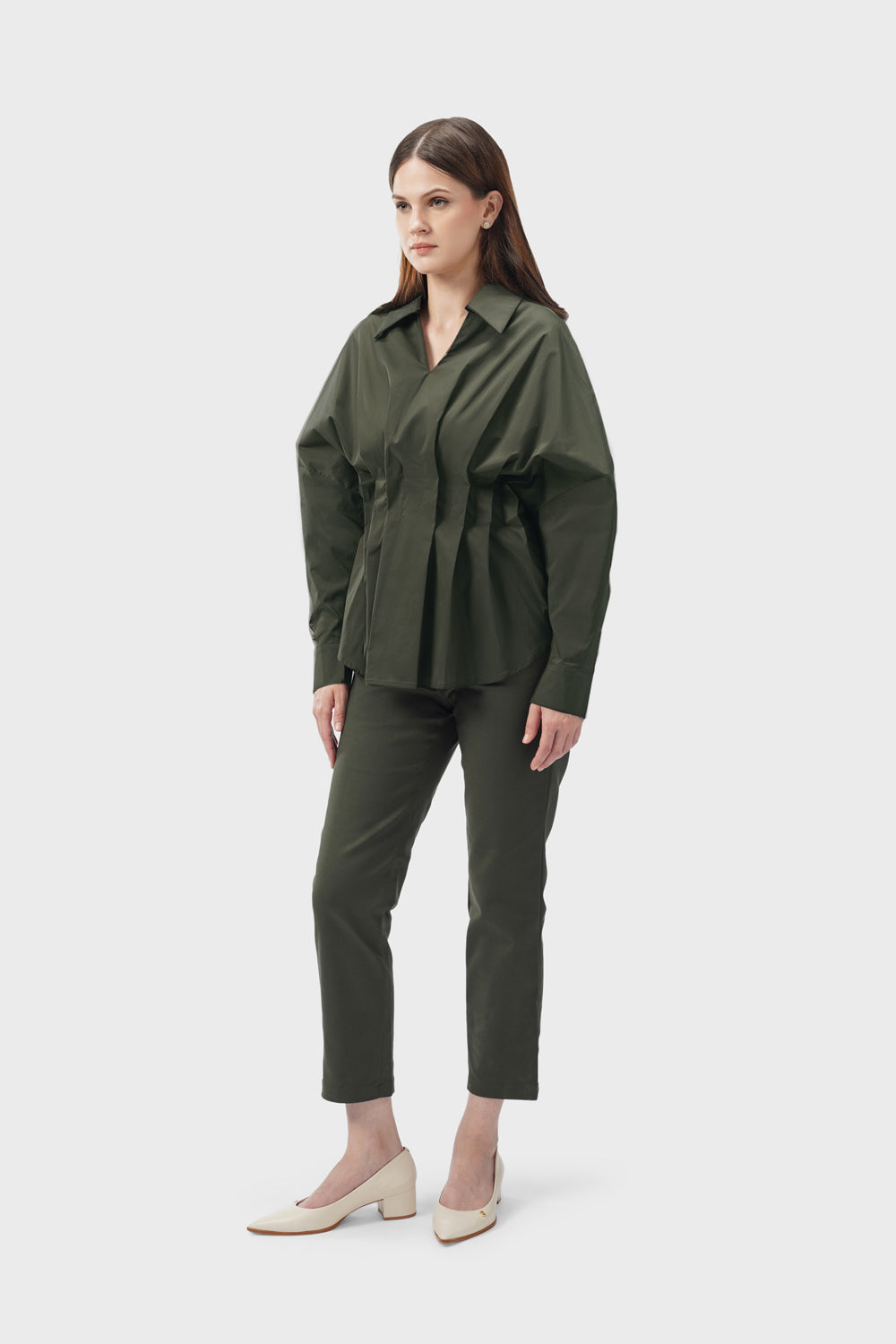 Shirley Pleats Blouse - Dark Olive