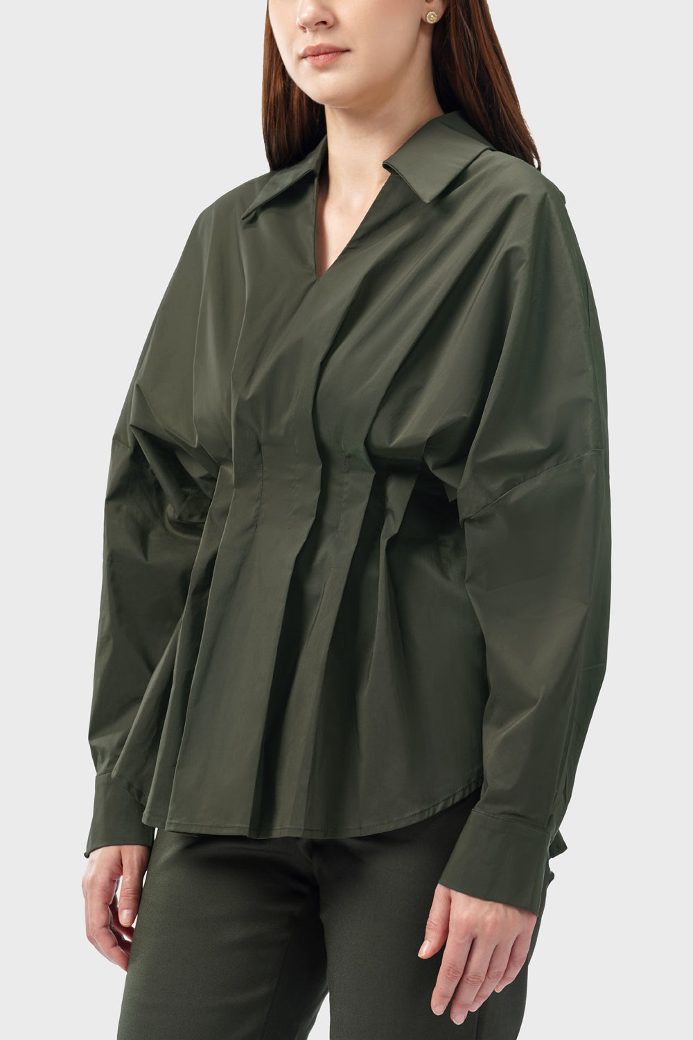 Shirley Pleats Blouse - Dark Olive