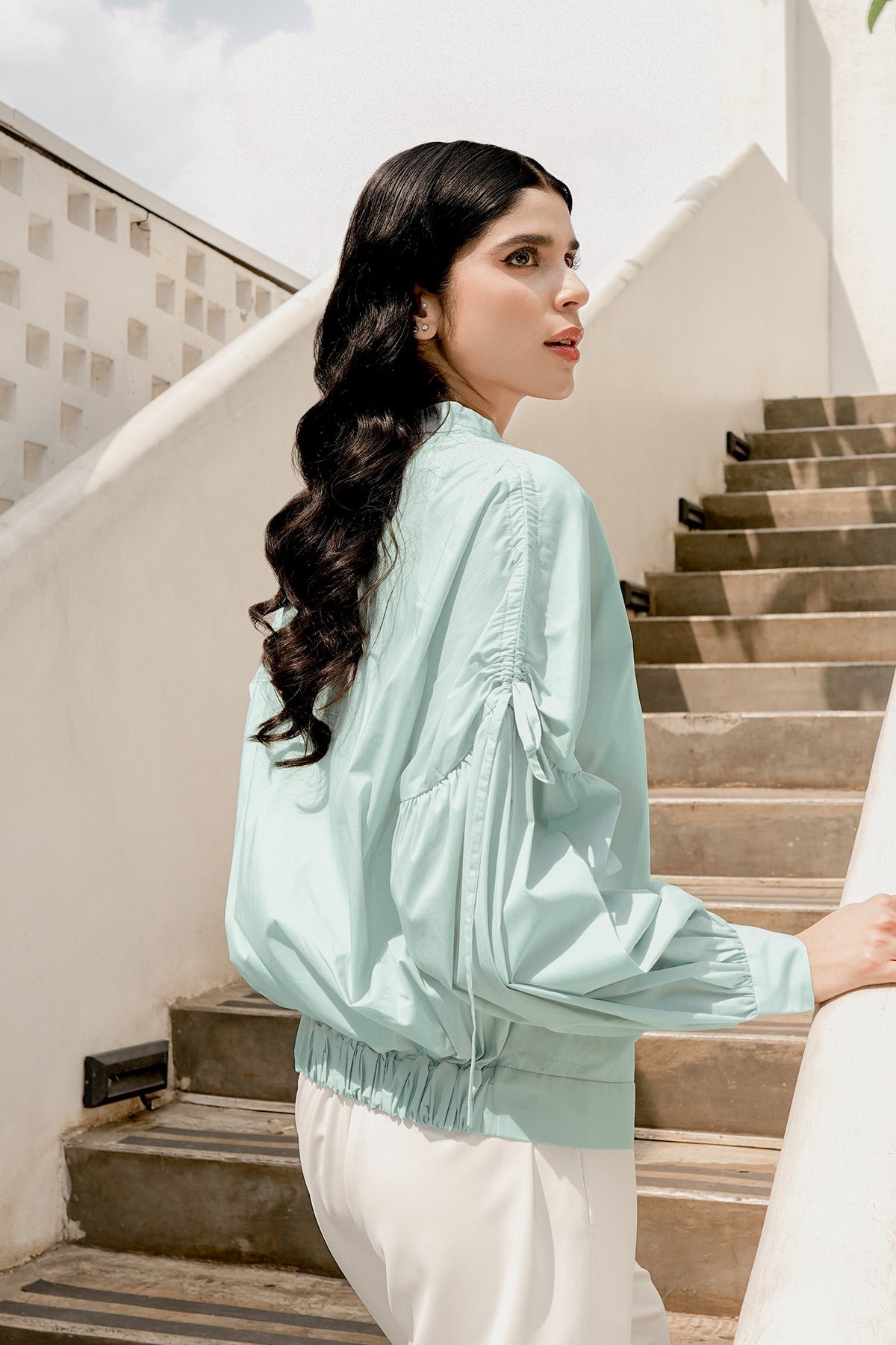 Shirt With Tie Sleeve - Blue