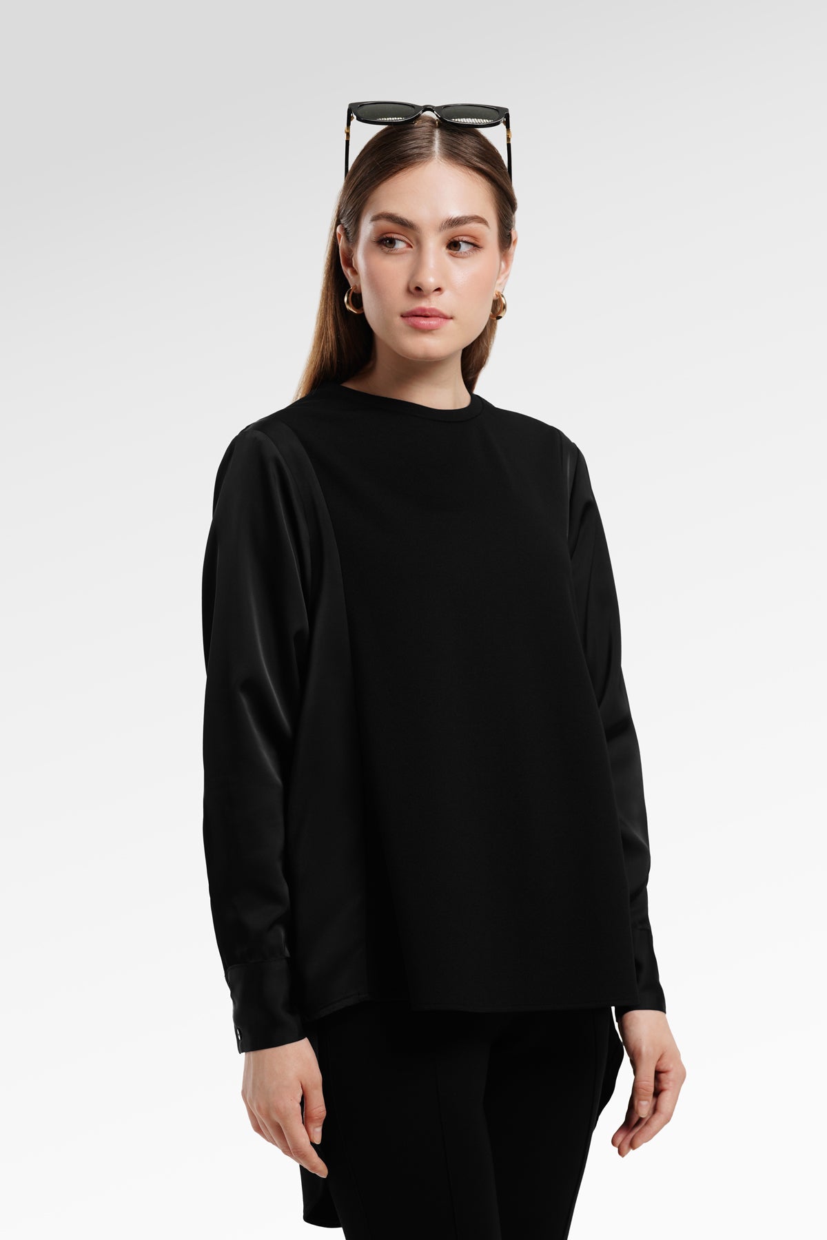 Sienna Mix Fabric Blouse - Black