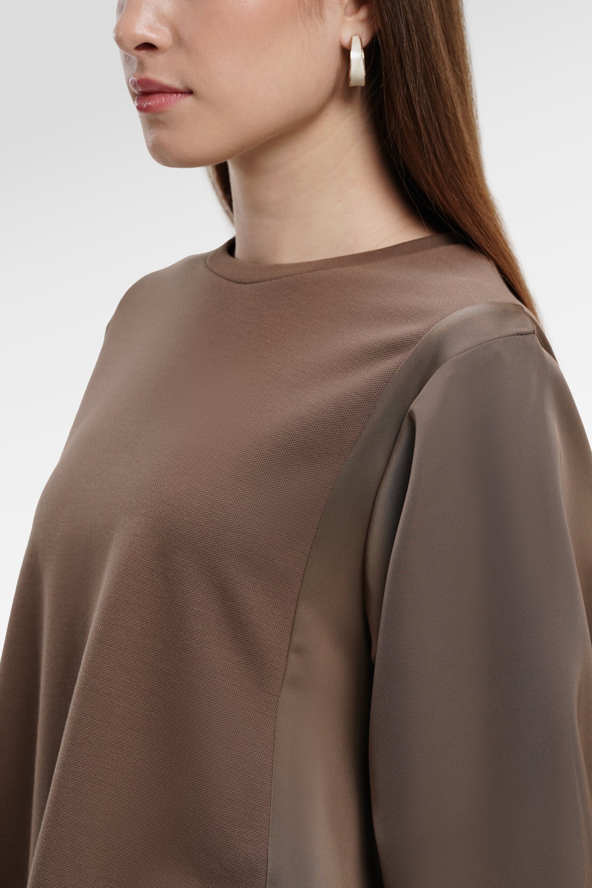 Sienna Mix Fabric Blouse - Dark Taupe