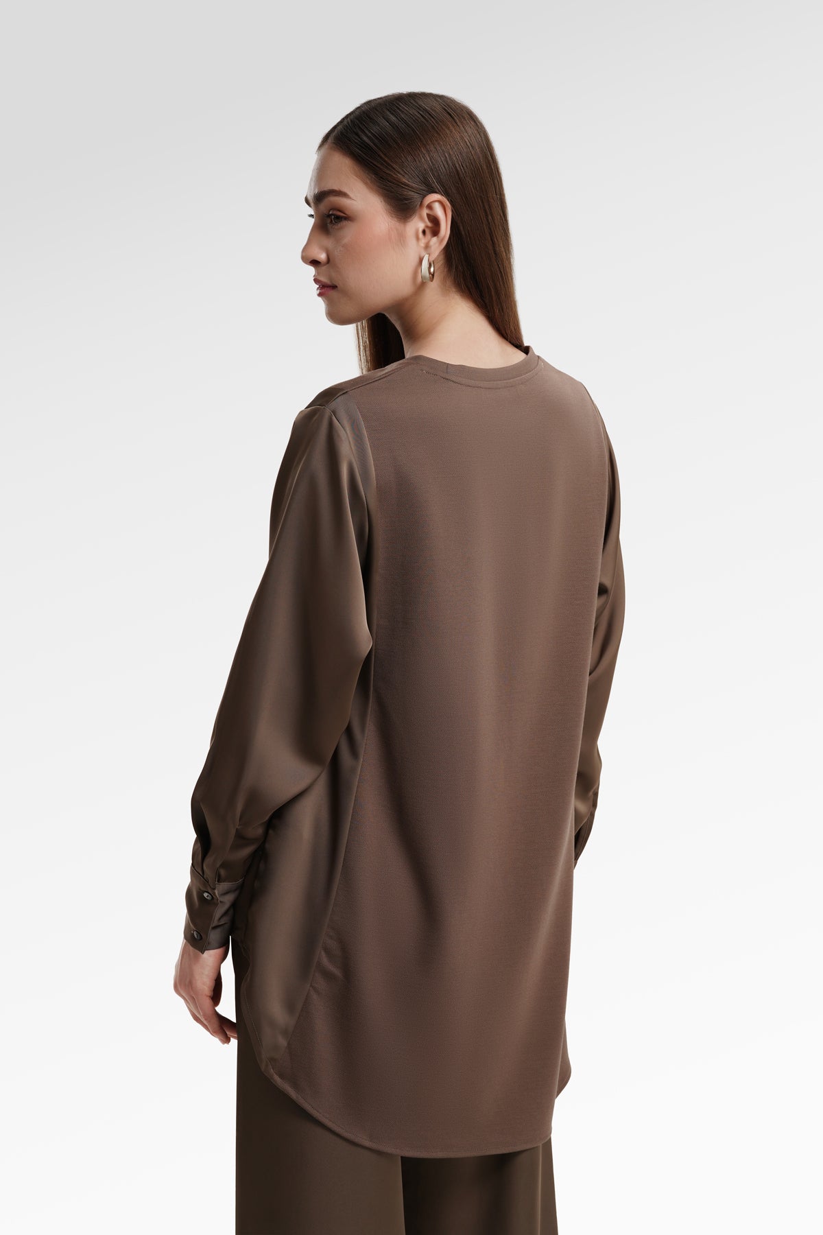 Sienna Mix Fabric Blouse - Dark Taupe