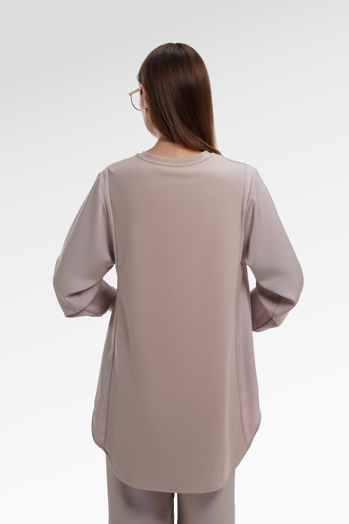 Sienna Mix Fabric Blouse - Light Taupe