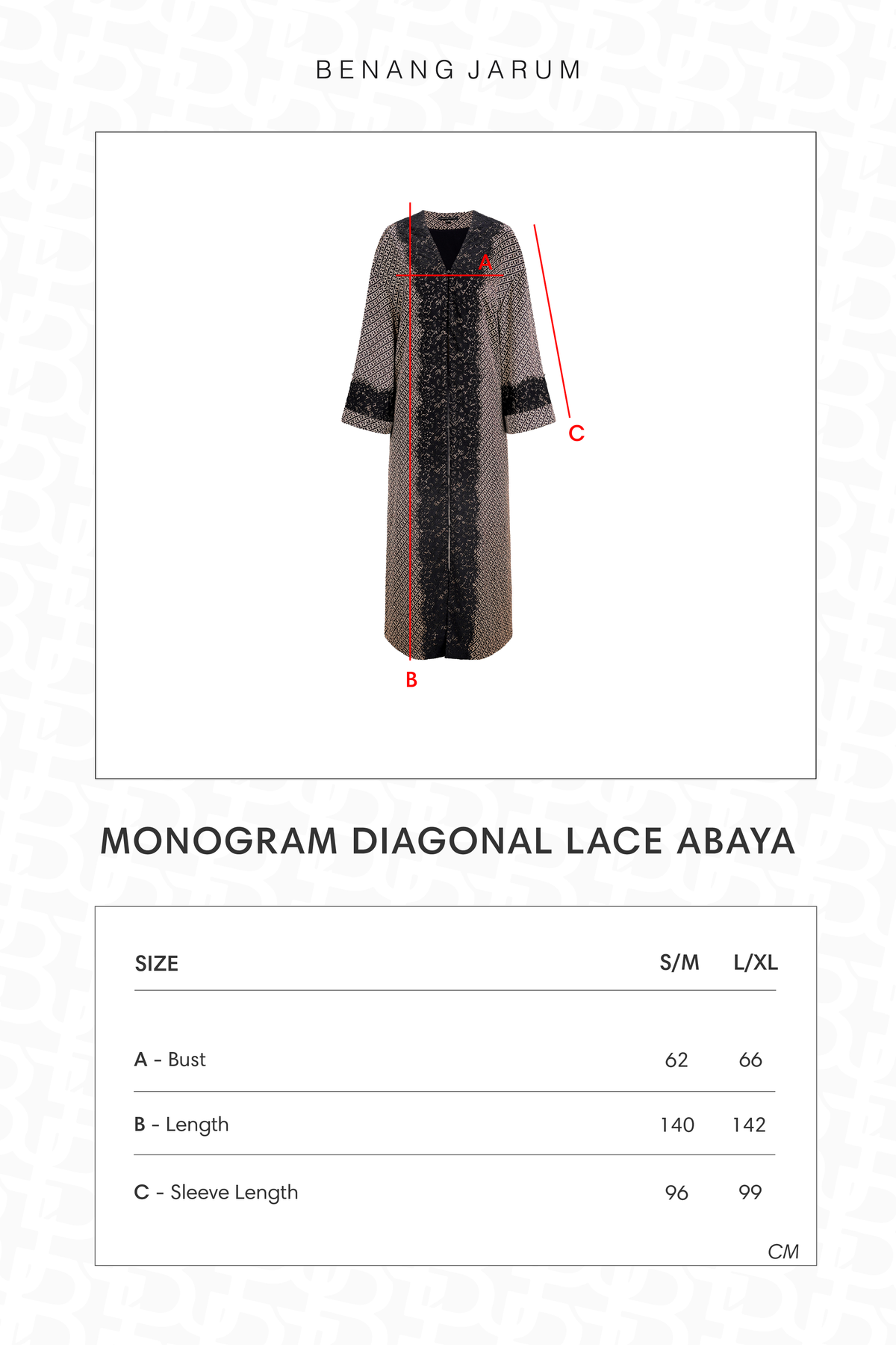 Monogram Diagonal Lace Abaya - Black Choco