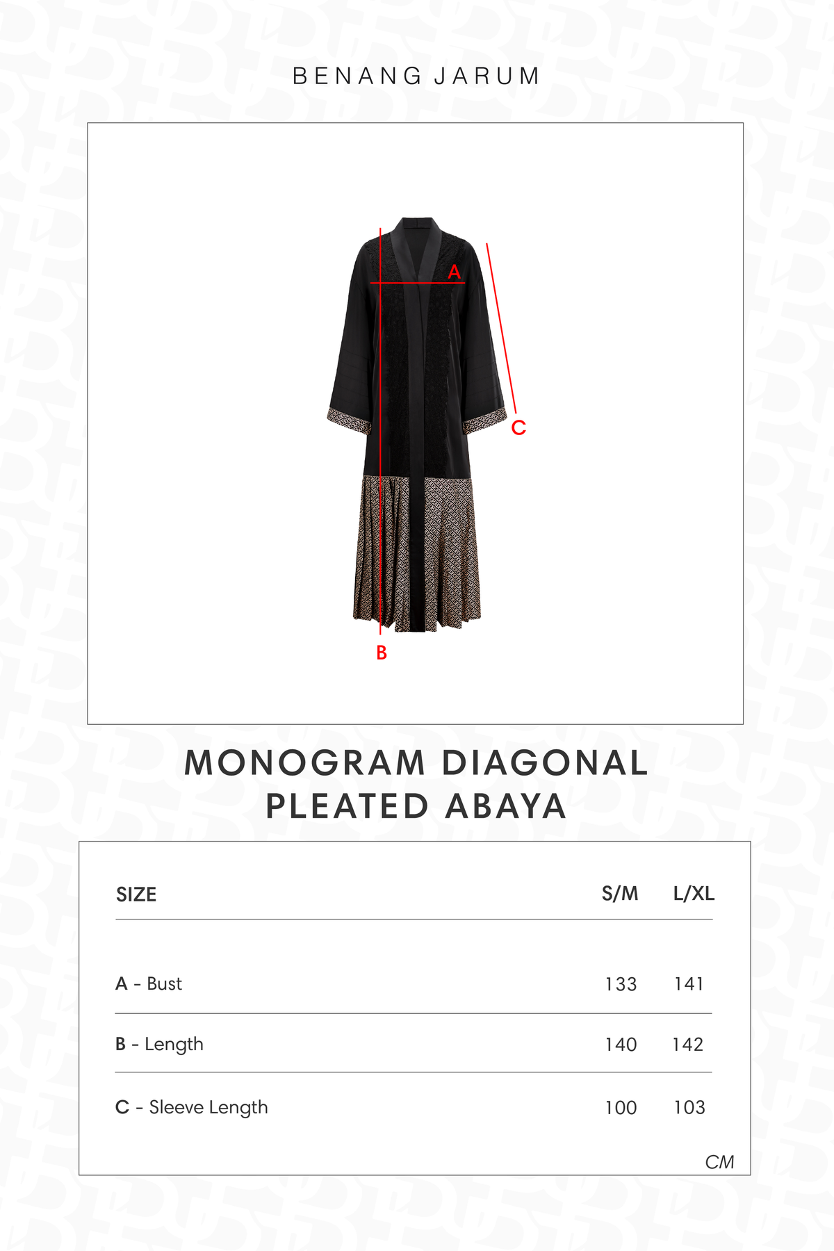 Monogram Diagonal Pleated Abaya - Black Choco