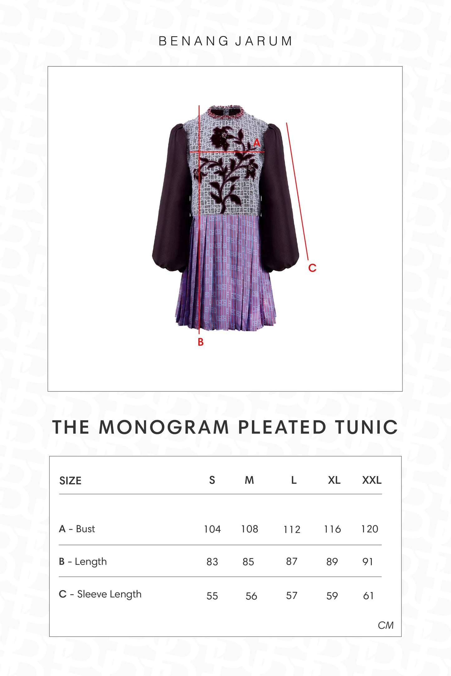 The Monogram Pleated Tunic - Maroon Blue