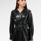 Stella Wrap Faux Leather Shirt - Black