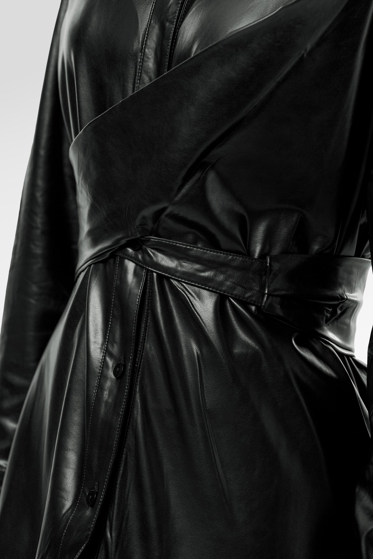 Stella Wrap Faux Leather Shirt - Black