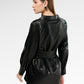 Stella Wrap Faux Leather Shirt - Black