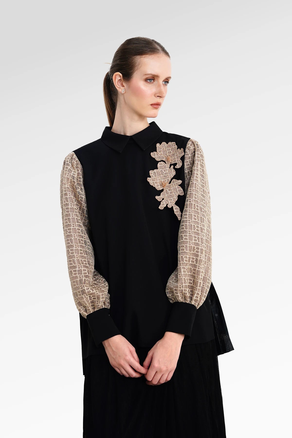 The Monogram Back Pleated Blouse - Black Choco