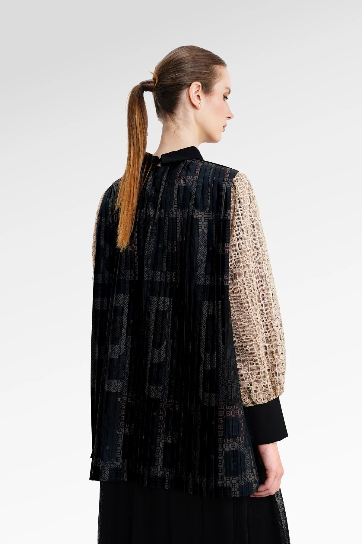 The Monogram Back Pleated Blouse - Black Choco