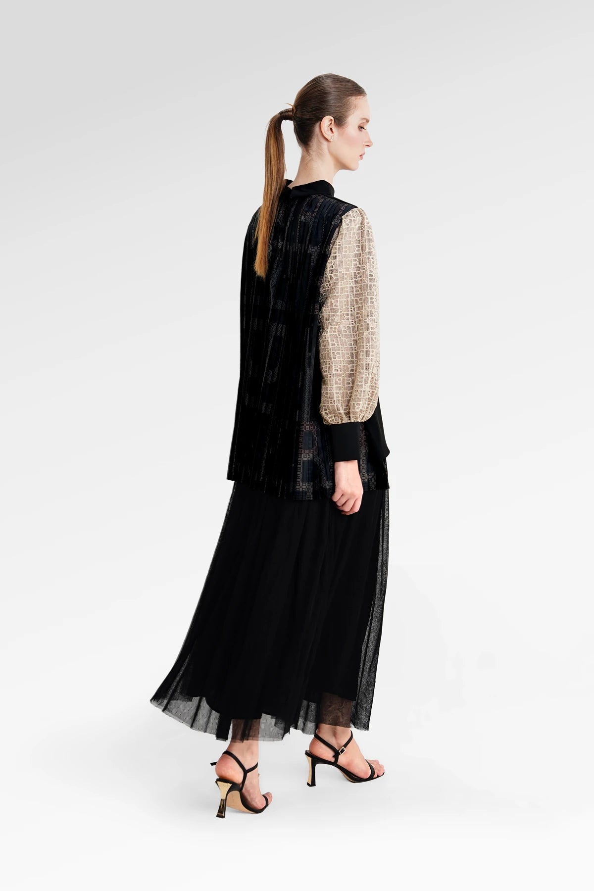 The Monogram Back Pleated Blouse - Black Choco