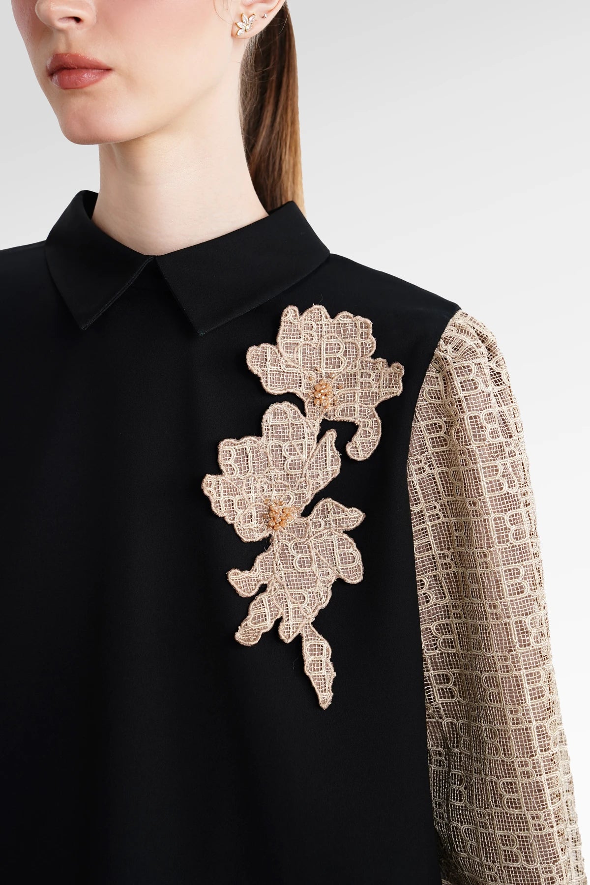 The Monogram Back Pleated Blouse - Black Choco