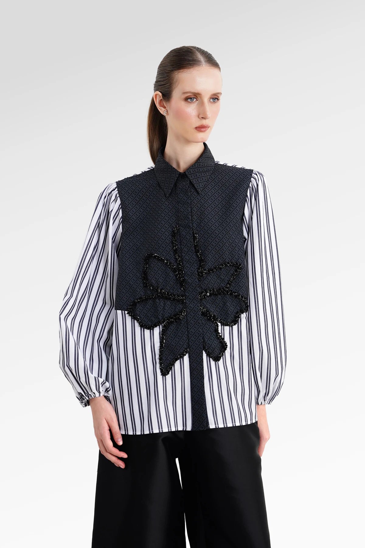 The Monogram Embroidery Beads Shirt - Black Choco