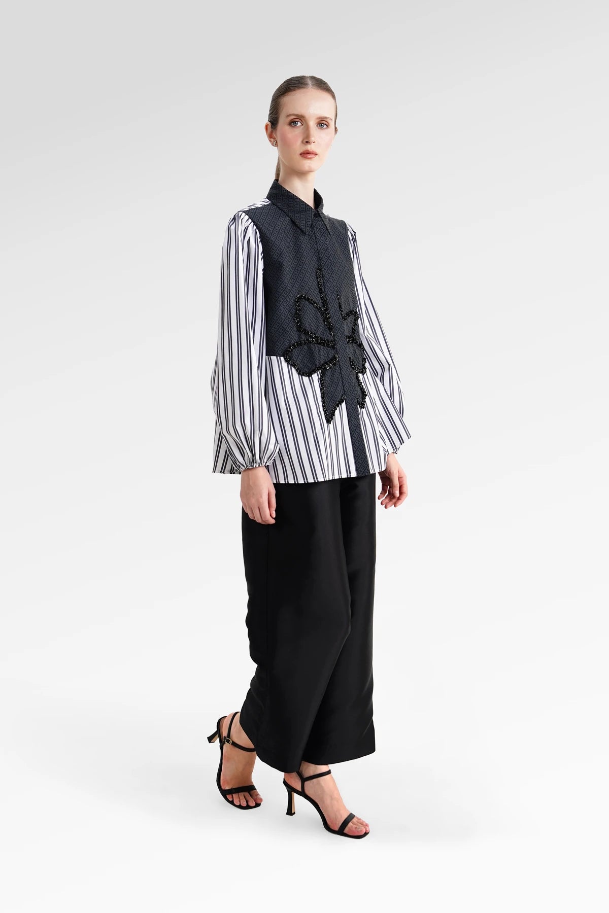 The Monogram Embroidery Beads Shirt - Black Choco