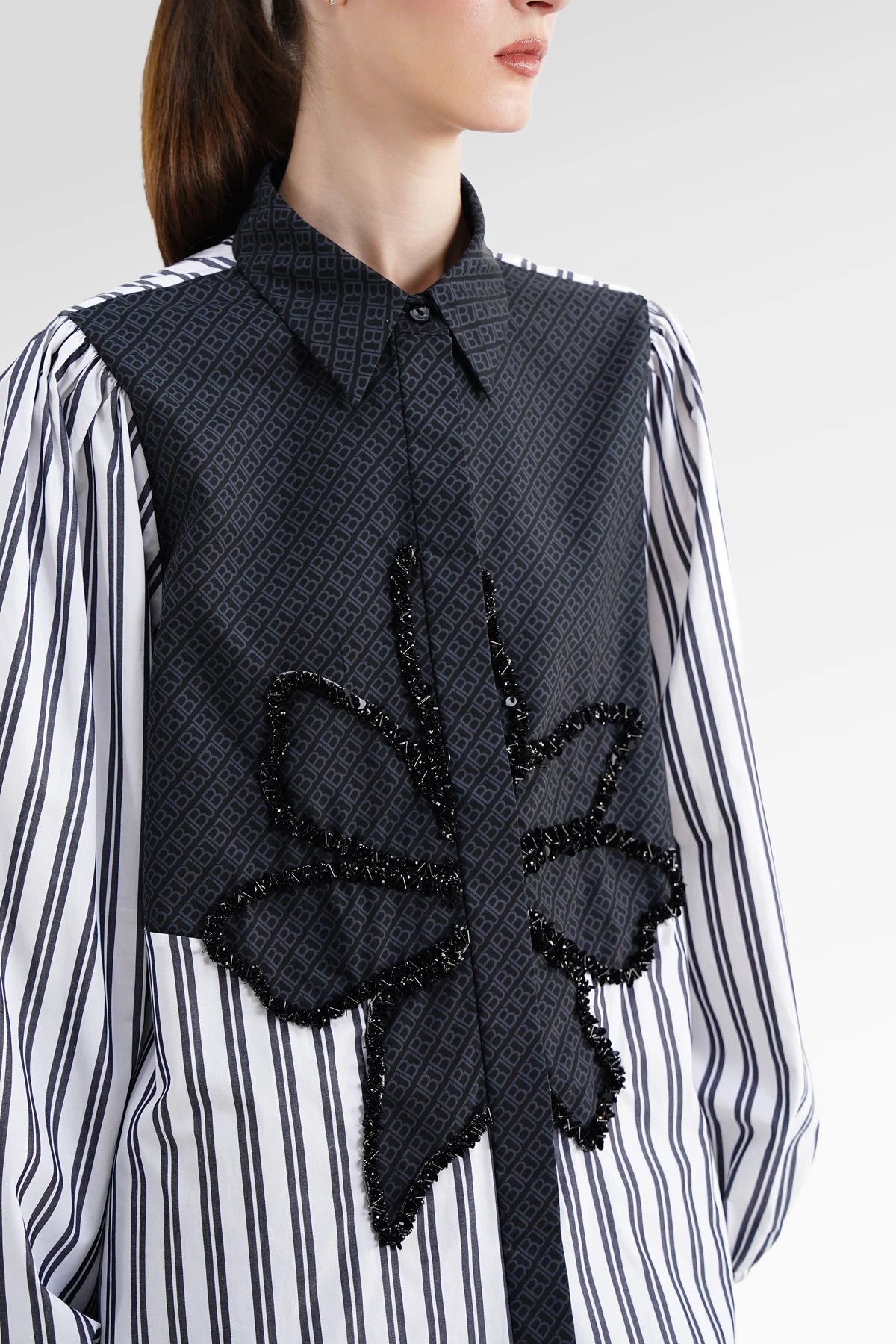 The Monogram Embroidery Beads Shirt - Black Choco