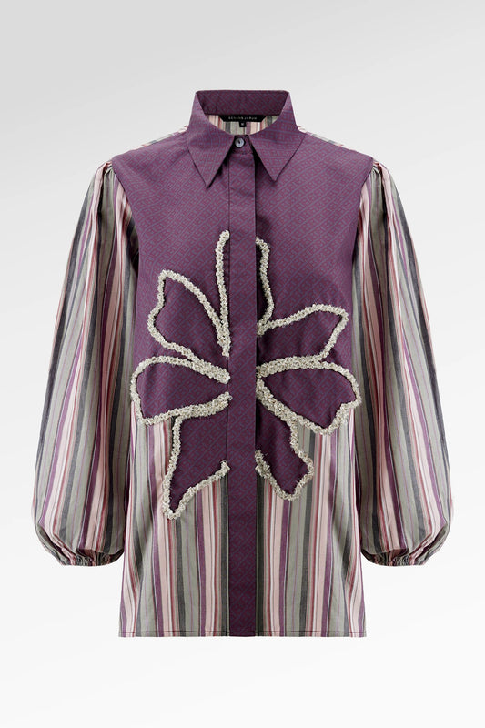 The Monogram Embroidery Beads Shirt - Purple