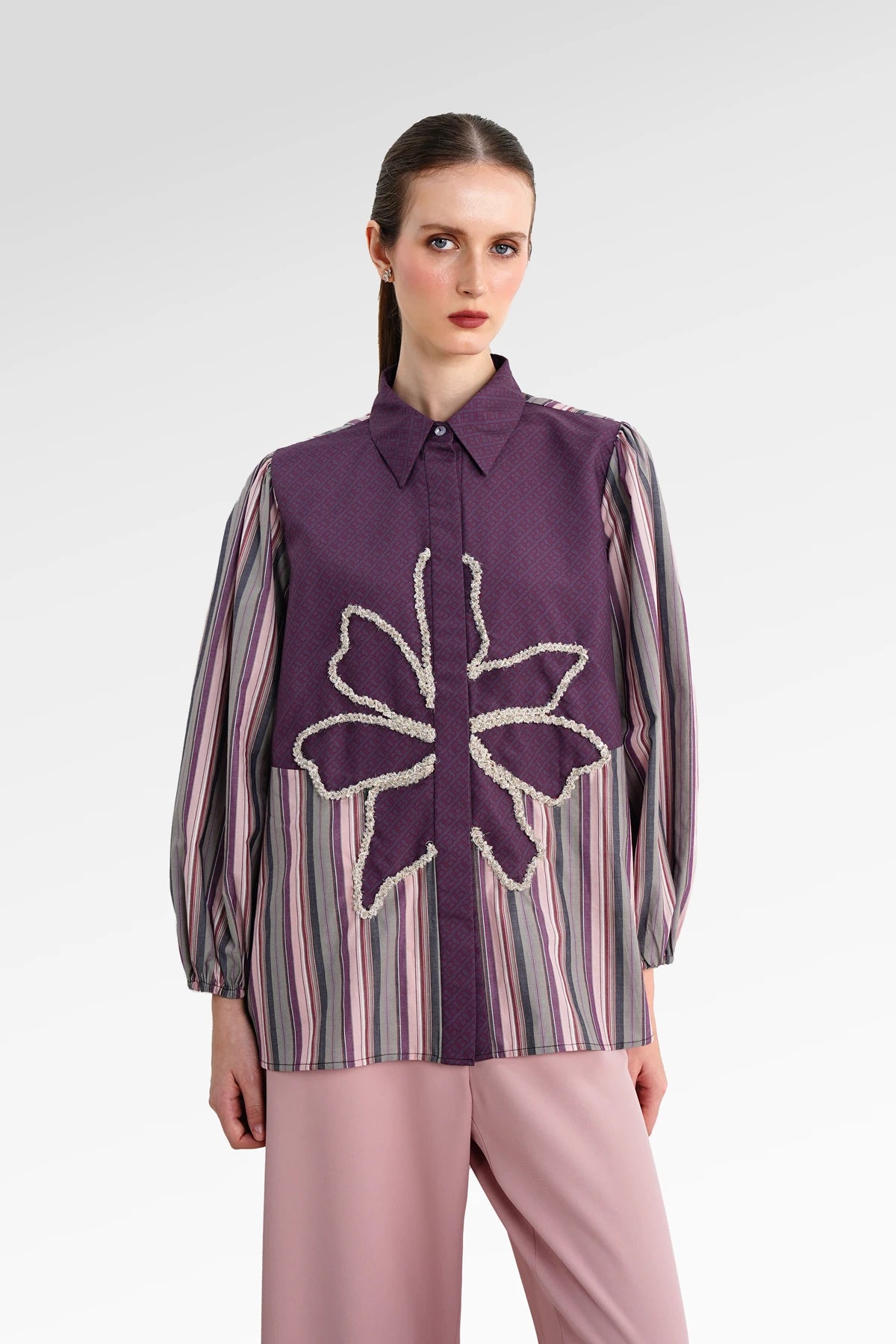 The Monogram Embroidery Beads Shirt - Purple