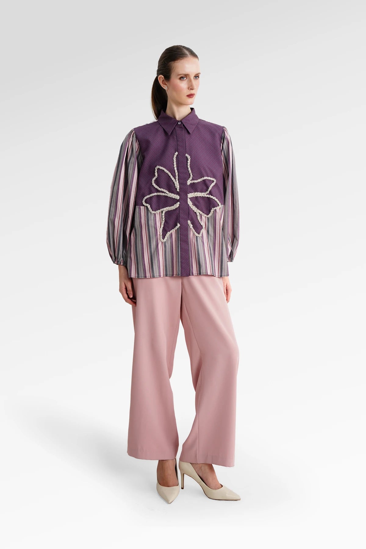 The Monogram Embroidery Beads Shirt - Purple