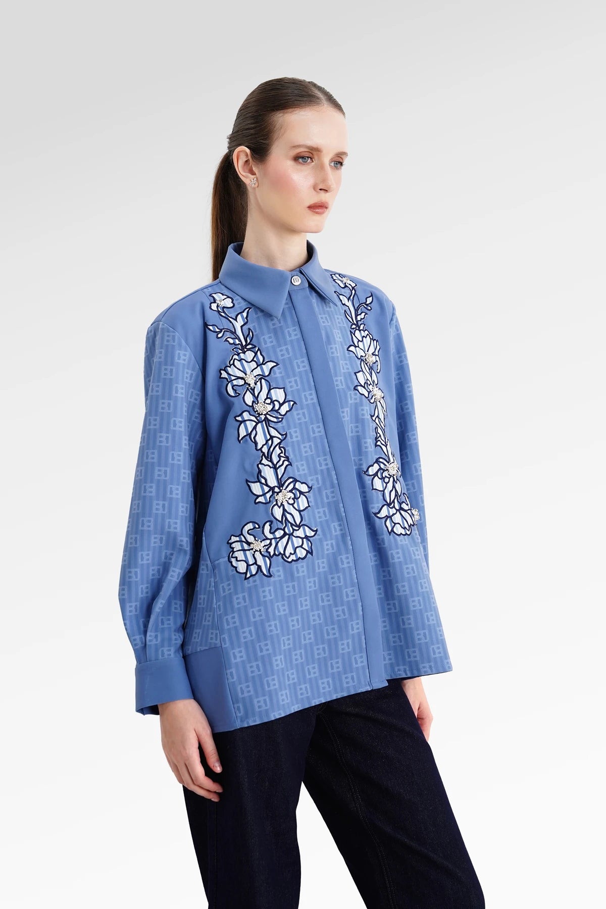 The Monogram Embroidery Shirt - Timeless Blue