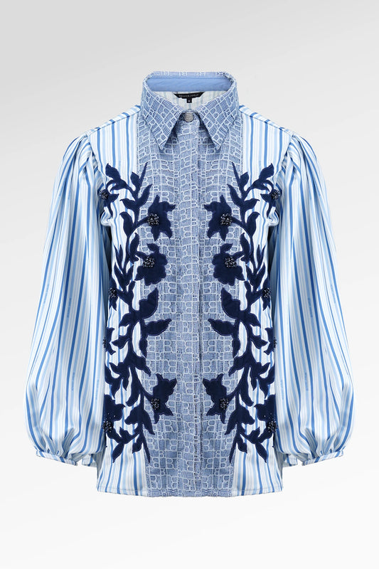 The Monogram Embroidery Velvet Shirt - Timeless Blue