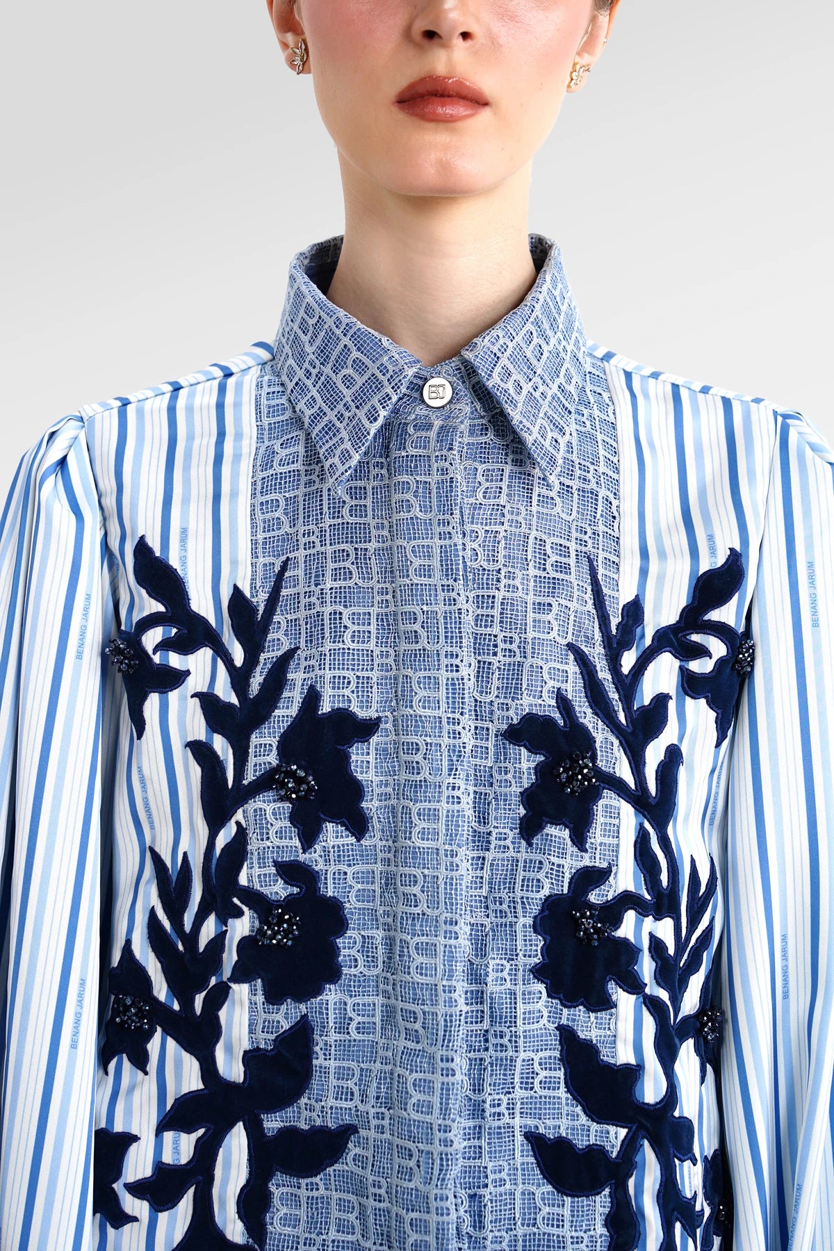 The Monogram Embroidery Velvet Shirt - Timeless Blue