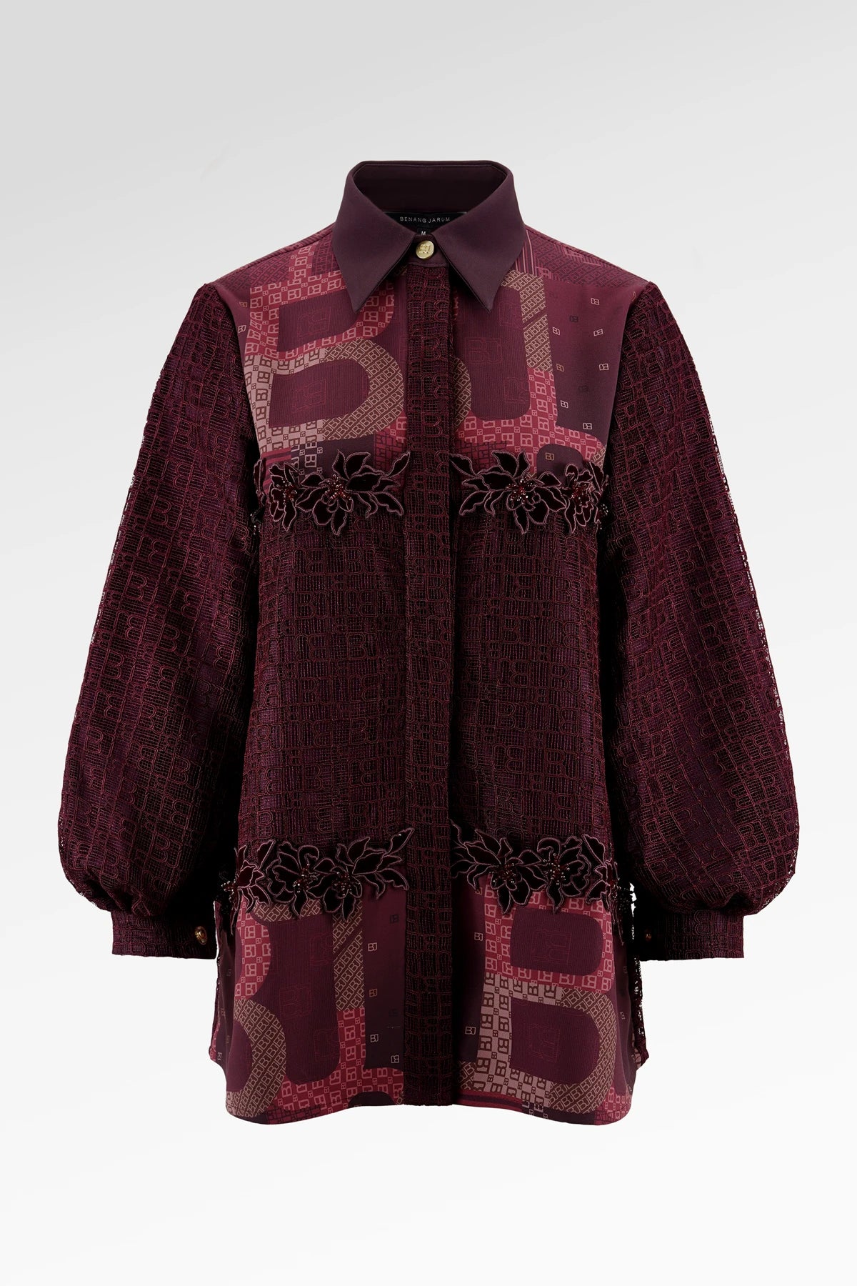 The Monogram Lace Embroidery Shirt - Berry