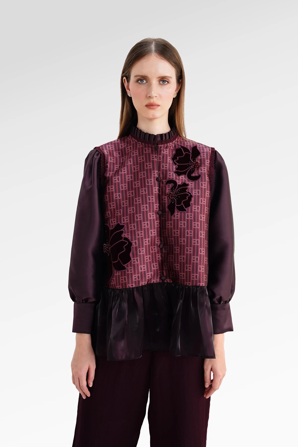 The Monogram Peplum Shirt - Berry