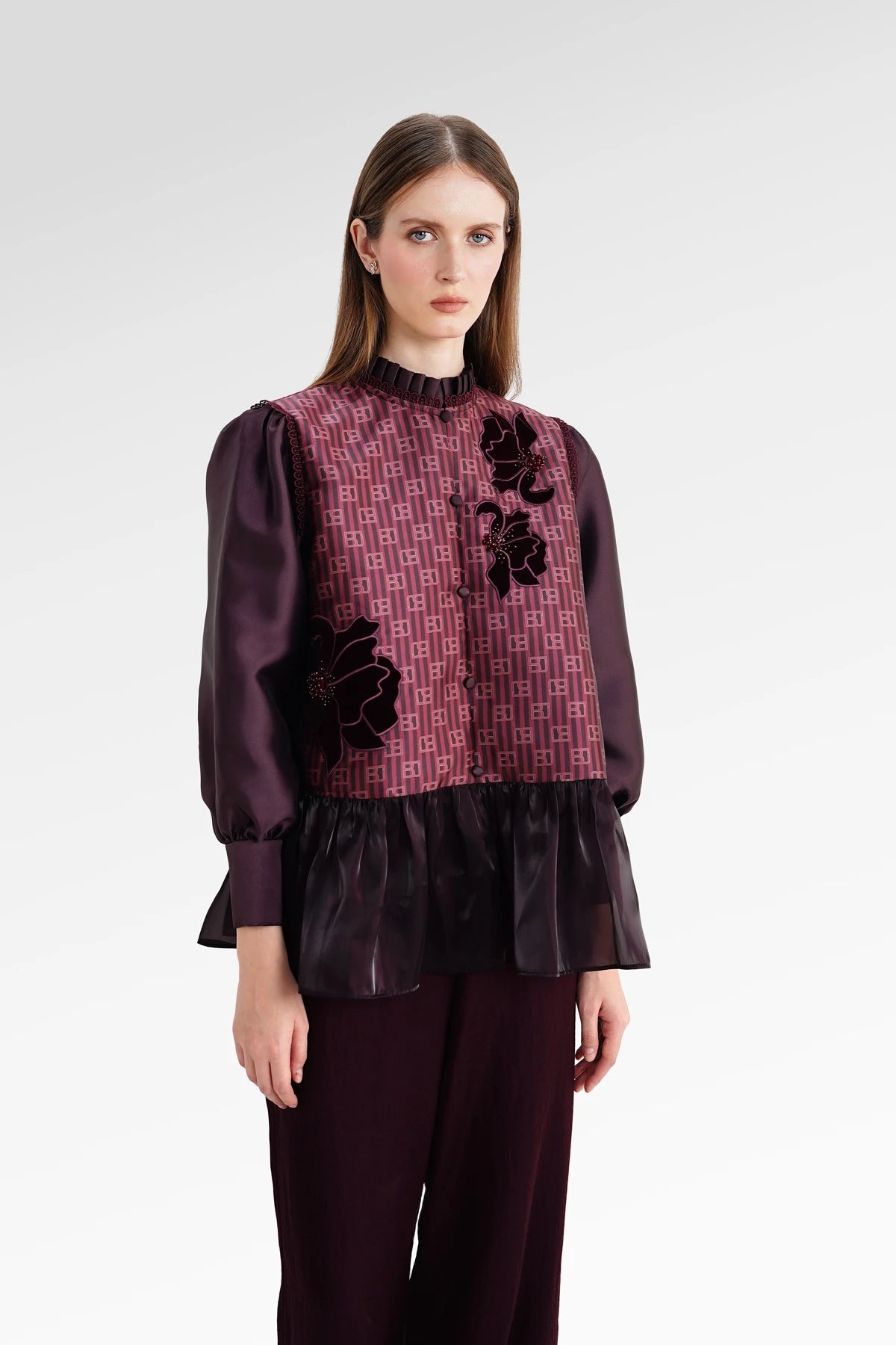 The Monogram Peplum Shirt - Berry