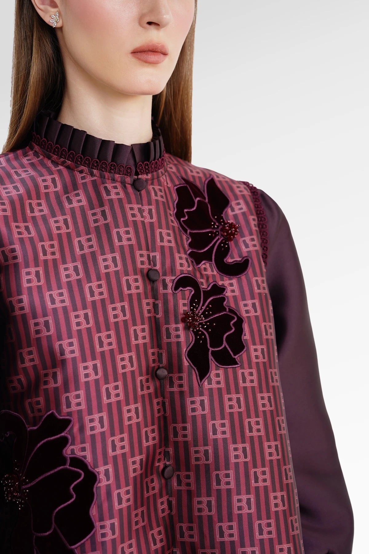 The Monogram Peplum Shirt - Berry