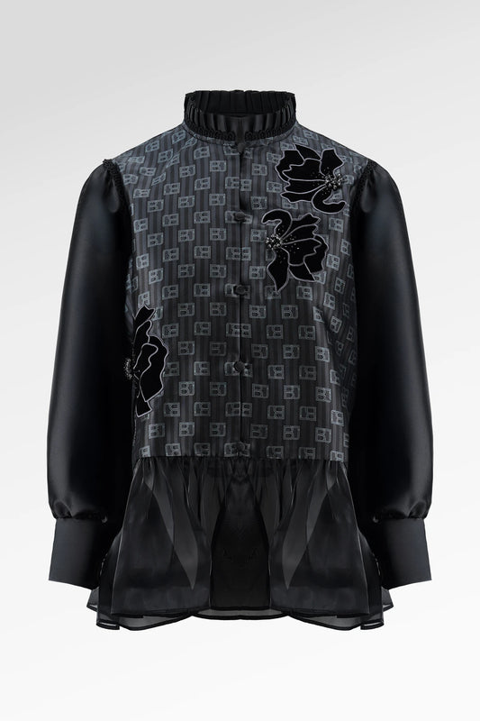 The Monogram Peplum Shirt - Black