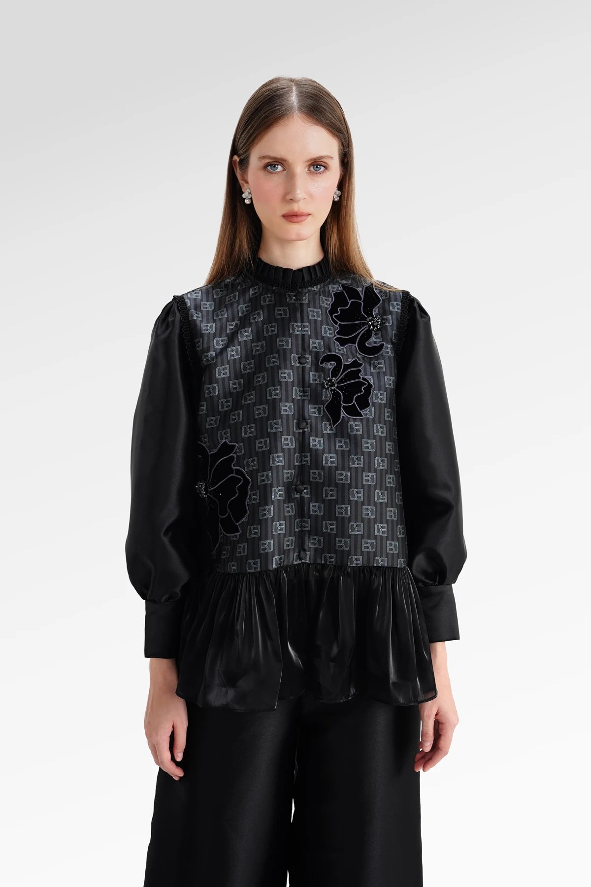 The Monogram Peplum Shirt - Black