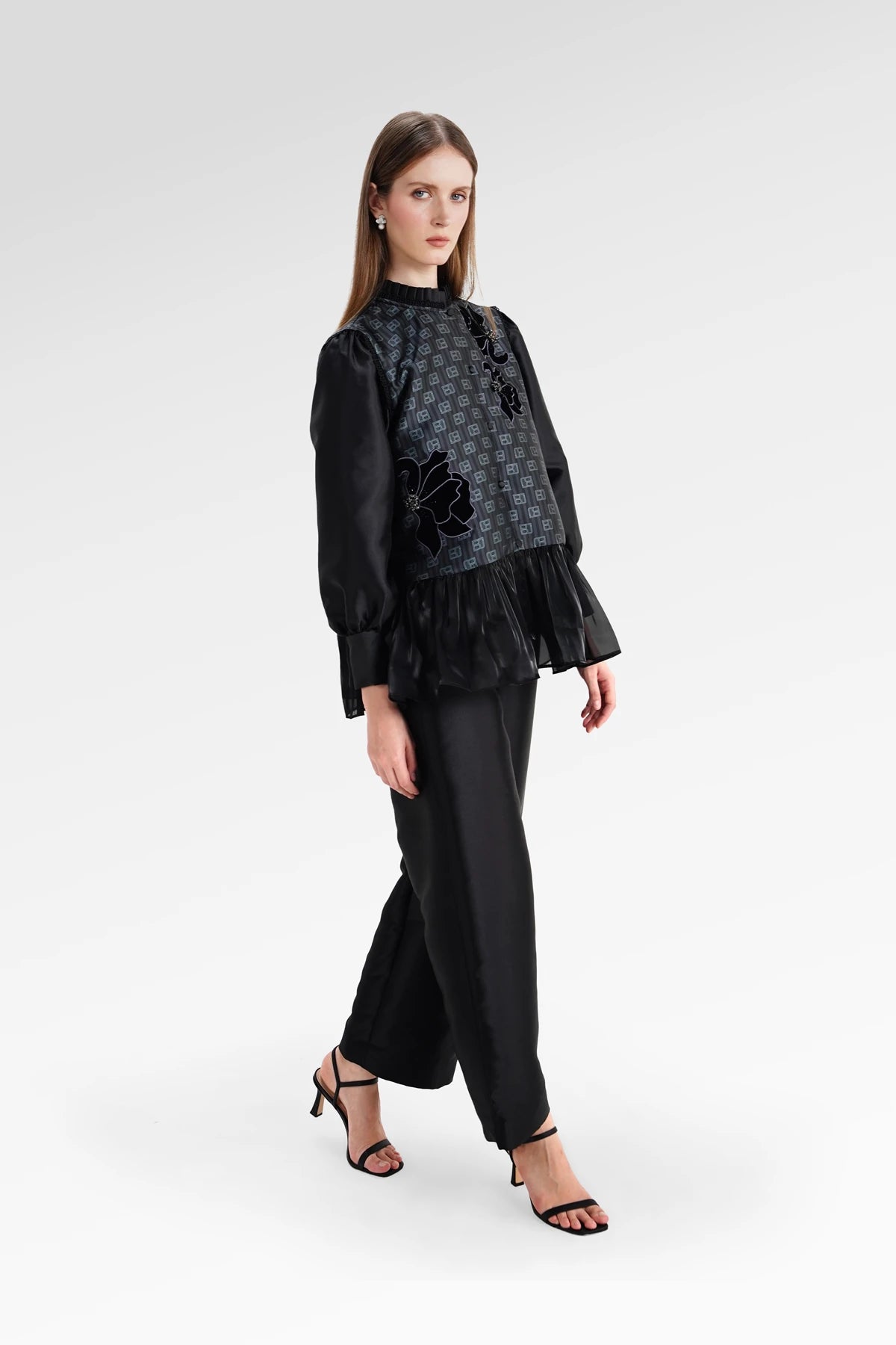 The Monogram Peplum Shirt - Black