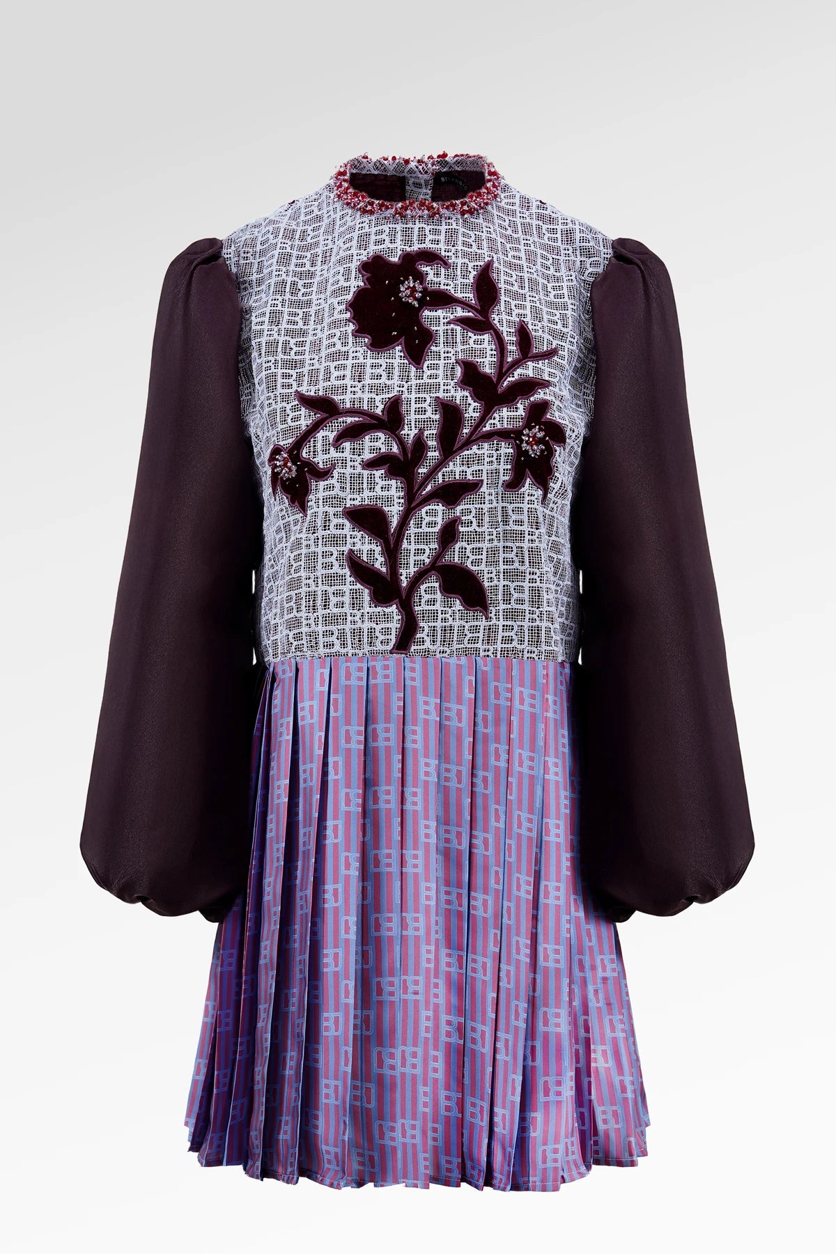 The Monogram Pleated Tunic - Maroon Blue