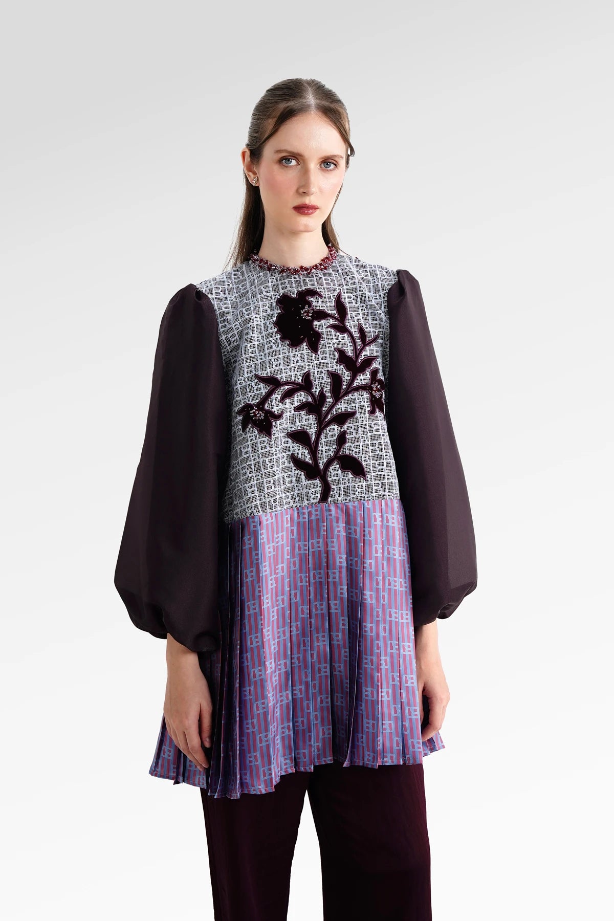 The Monogram Pleated Tunic - Maroon Blue