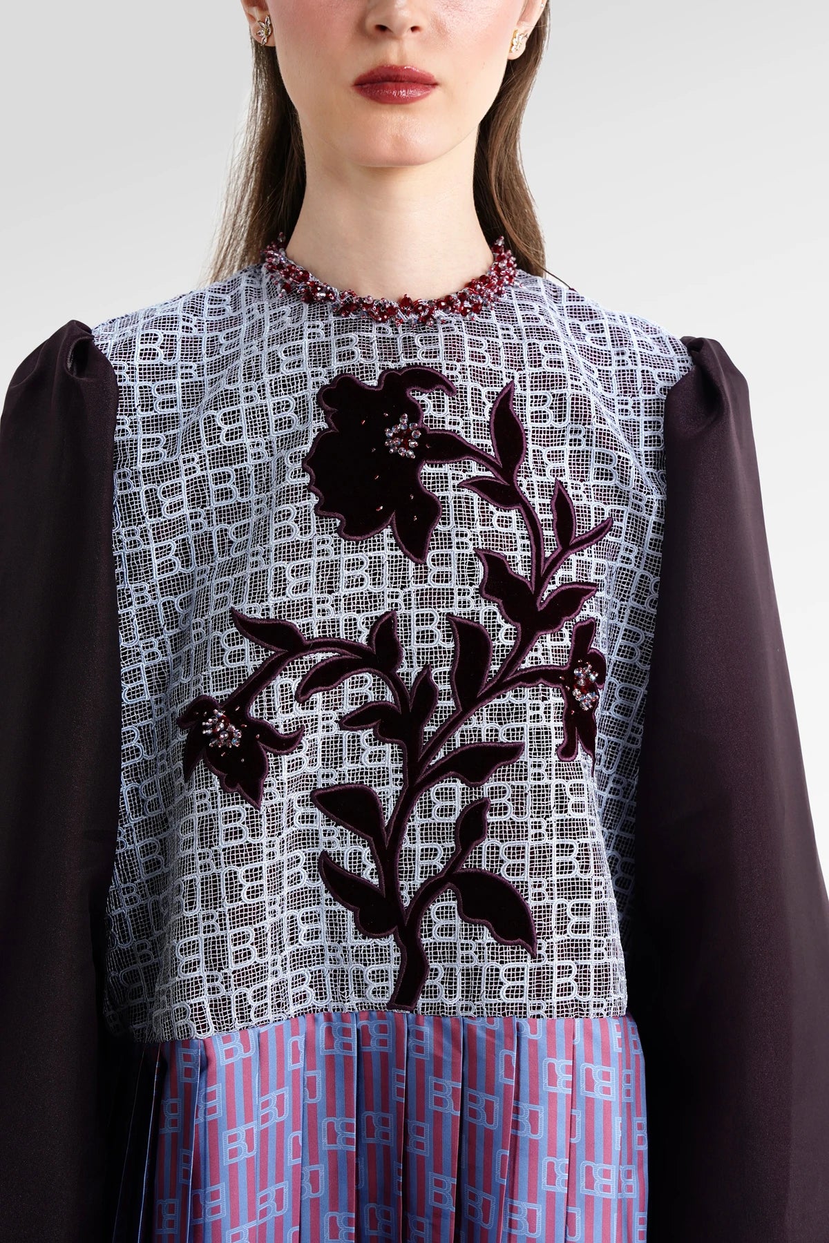 The Monogram Pleated Tunic - Maroon Blue